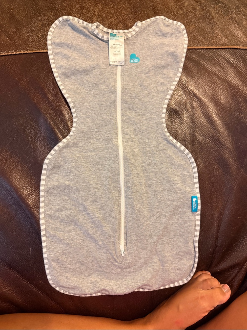 Love to Dream Grey Striped-Trim Swaddle Sack